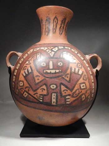 Pre-Columbian Wari Huari Polychrome Canteen Vessel Peru