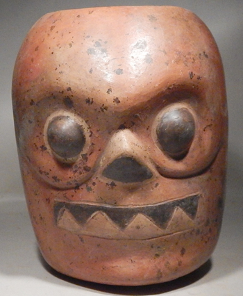 Pre-Columbian Wari Huari Polychrome Skull Vessel Peru
