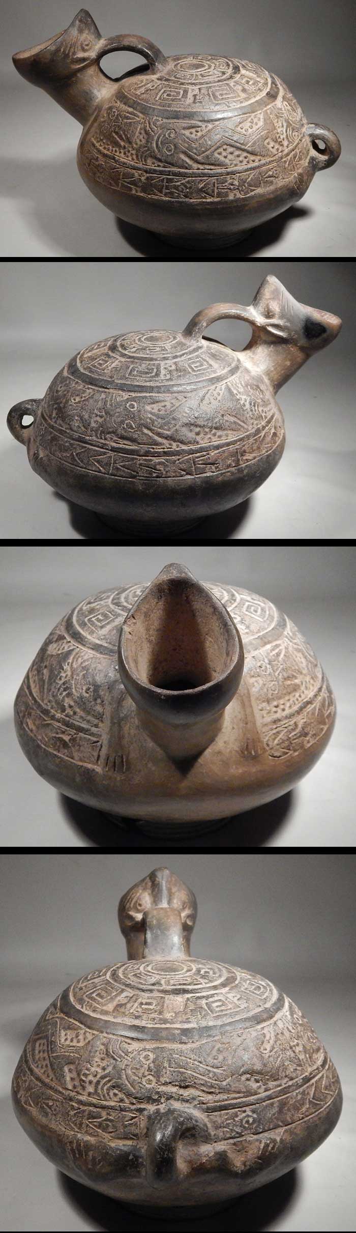 Ancient Pre-Columbian Chimu Griton Screamer Blackware Carved Vessel Peru