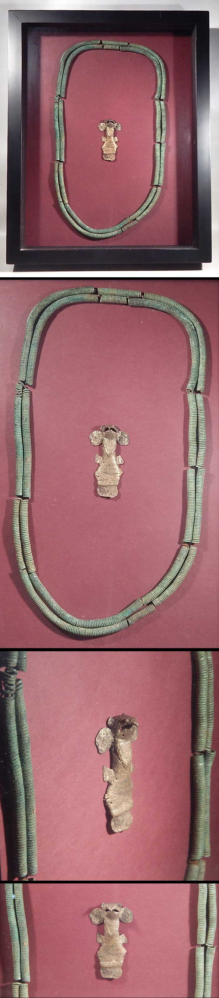 Pre-Columbian Panama Cocle Copper Coil Necklace Tumbaga Bird Pendant Jewelry