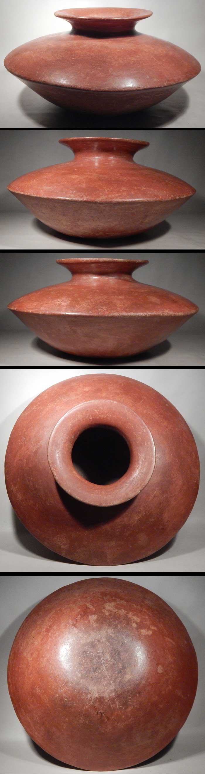 Pre-Columbian Colima Redware Lentiod Vessel Olla Bowl West Mexico