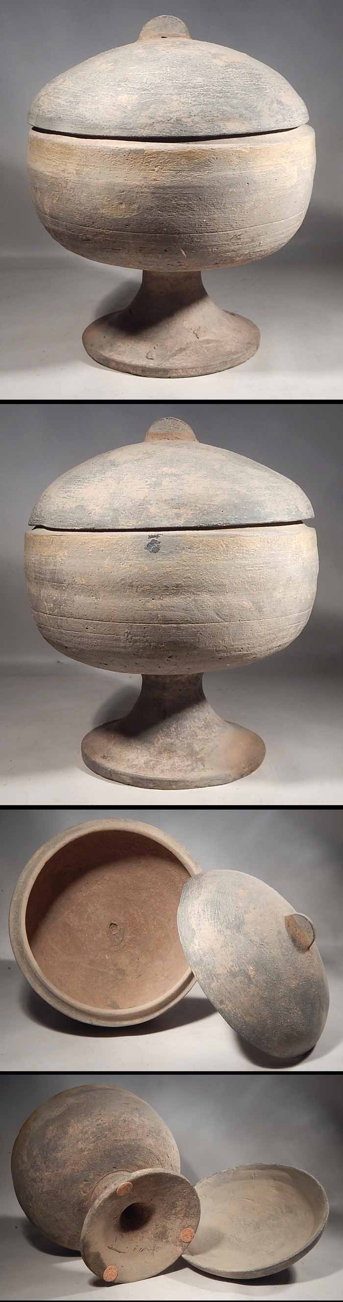 Han Dynasty Terracotta Pottery Peredstal Bowl with Cover Lid