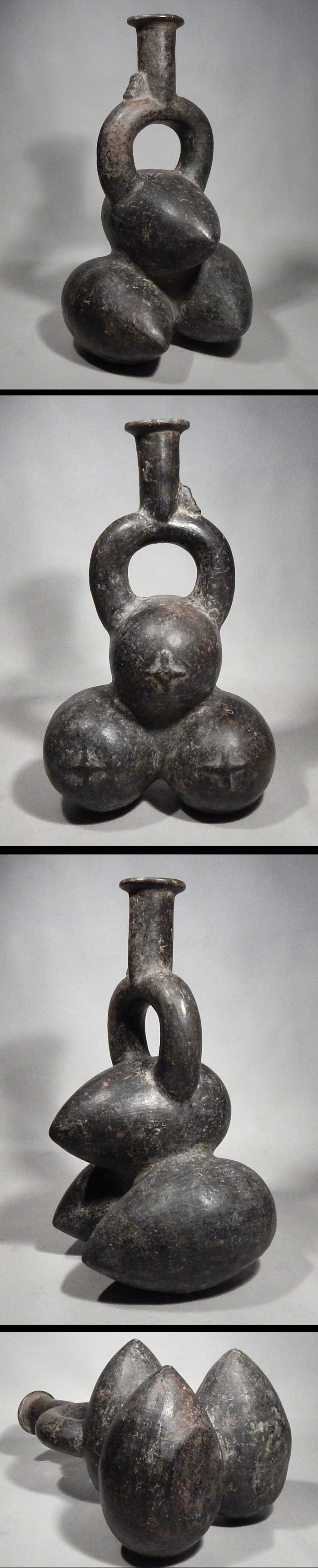 Pre-Columbian Inca Blackware Pepinos Stirrup Vessel