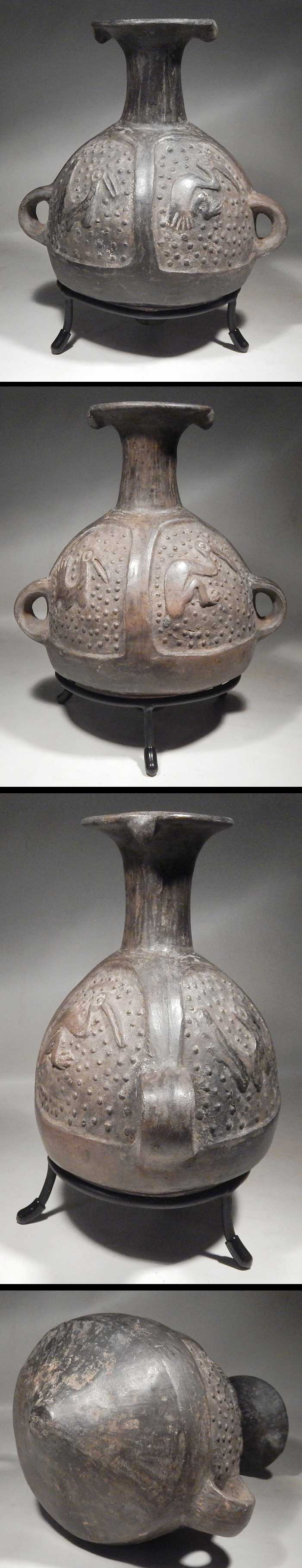 Pre-Columbian Inca Inka Carved Blackware Aryballos Vessel Peru