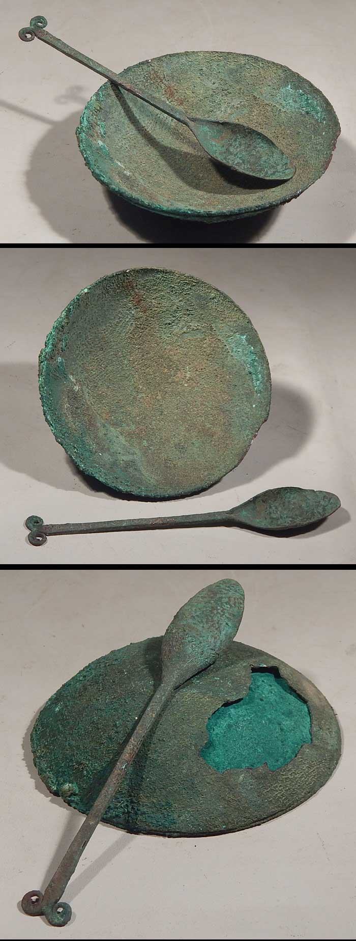 Pre-Columbian Inca Inka Copper Bowl Cups Containers Spoon Peru