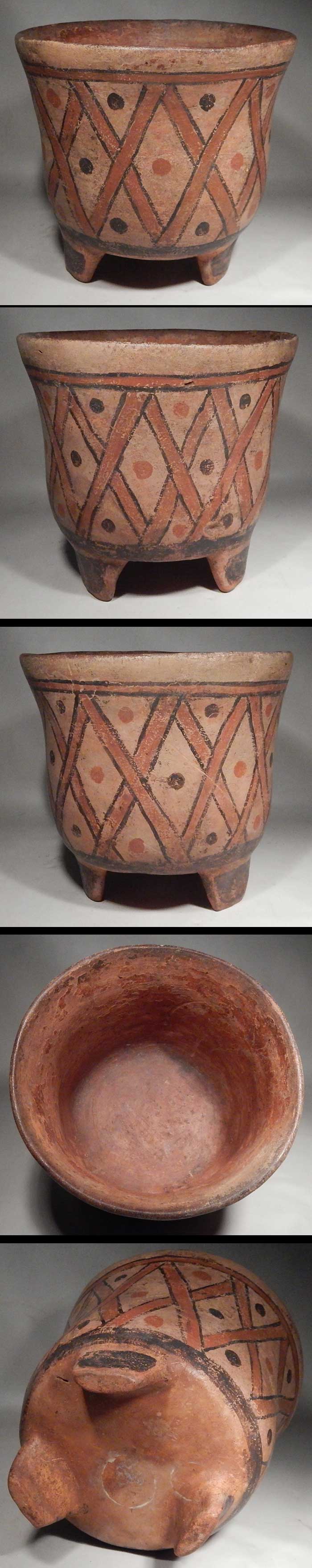 Pre-Columbian Maya Mayan Quiche Polychrome Painted Tripod Vessel Bowl Guatemala