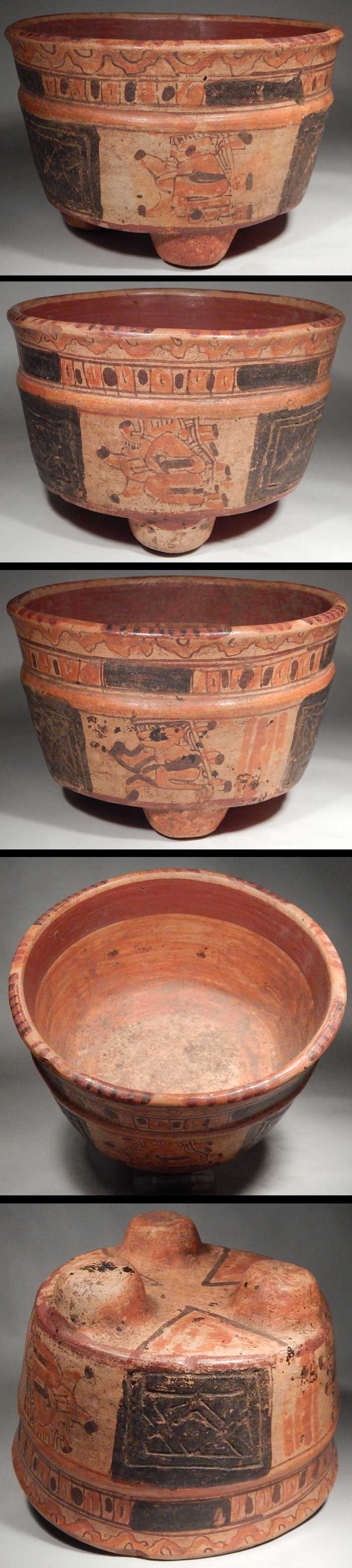 Pre-Columbian Maya Mayan Ulua Valley Tripod Rattle Vessel Bowl Cylinder
