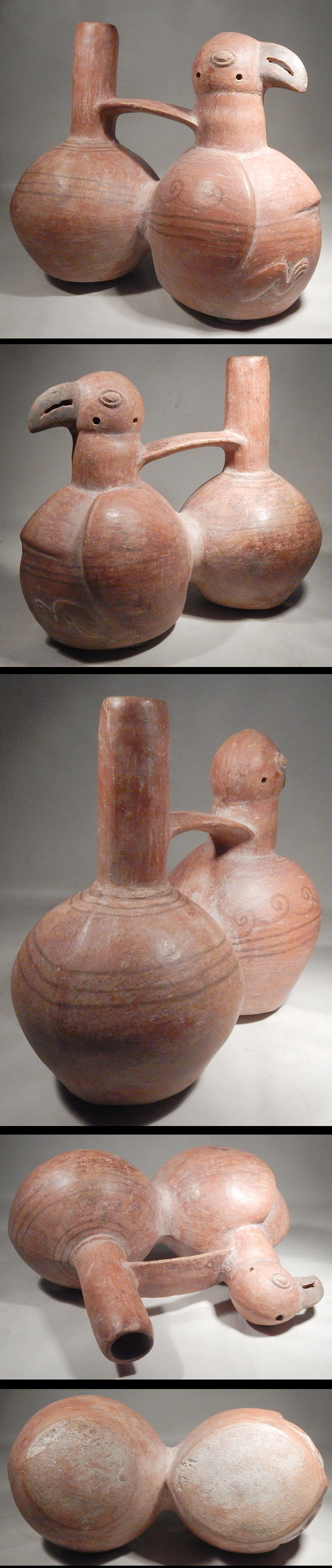 Pre-Columbian Moche Parrot Whistle Double-Chamber Whistle Vessel Peru