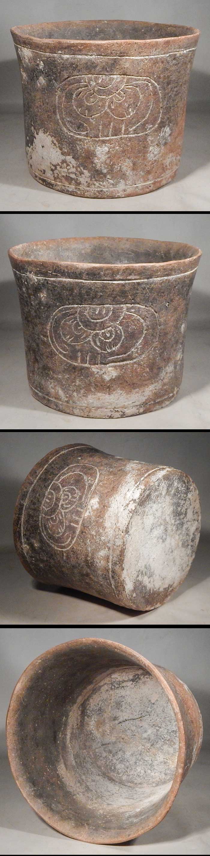 Pre-Columbian Peten Maya Mayan Cylinder Glyph Vessel